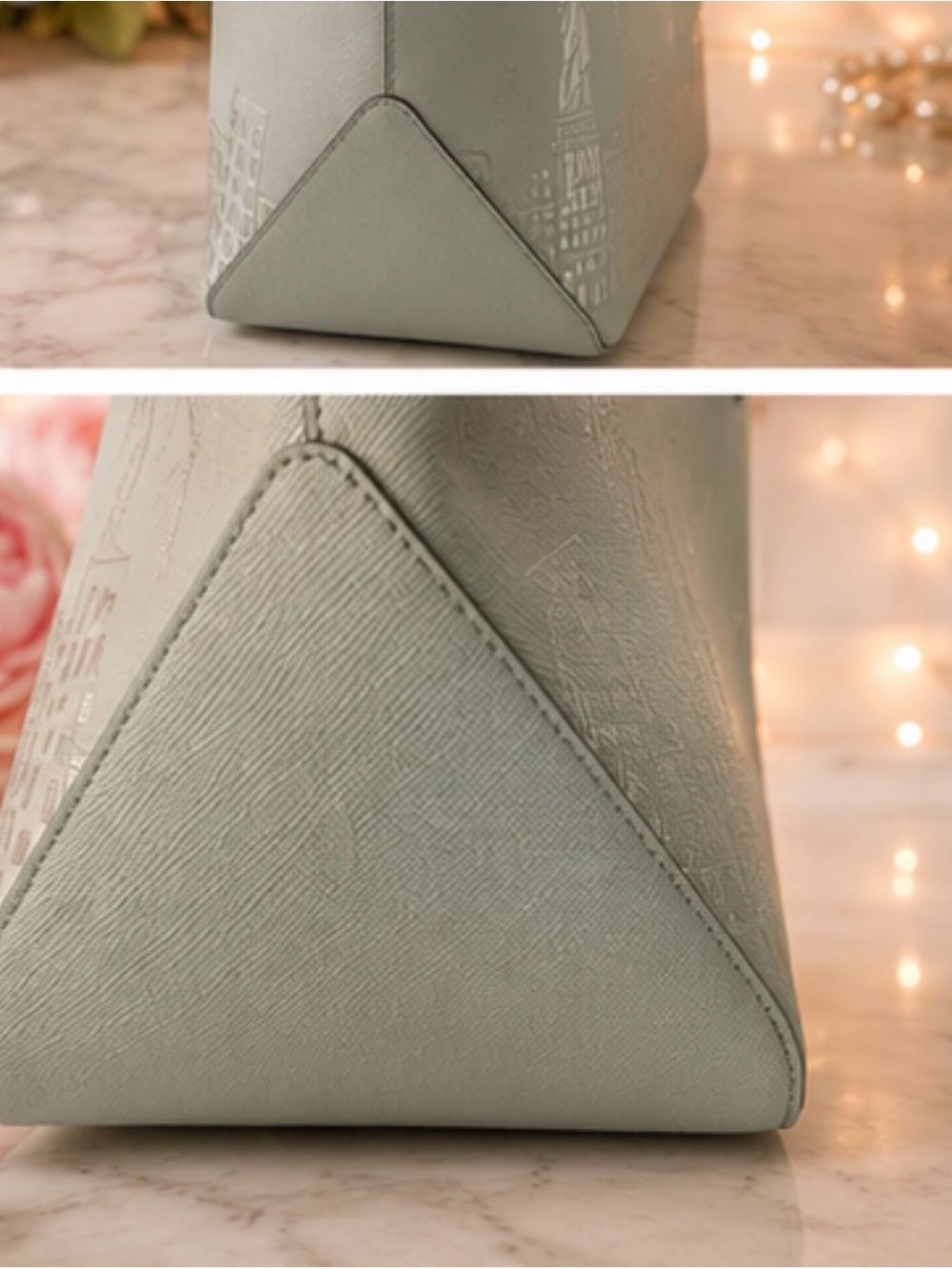 Henri Bendel EUC Sea Foam Sage West 57th NYC Skyline Tote; Rare Vaulted - Picture 4 of 12